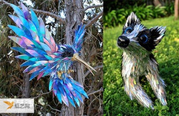 Turn waste into treasure by using CDs to create various animal sculptures