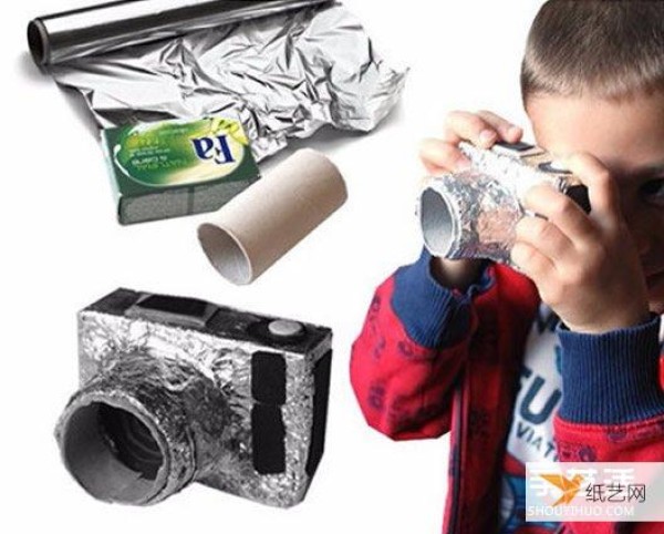 Tutorial on how to make a personalized children’s toy camera using a paper roll and a paper box