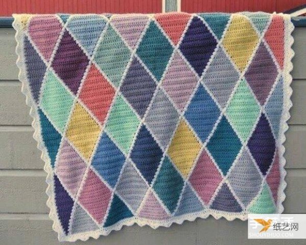 Illustrated tutorial for argyle blanket crochet hand knitting pattern