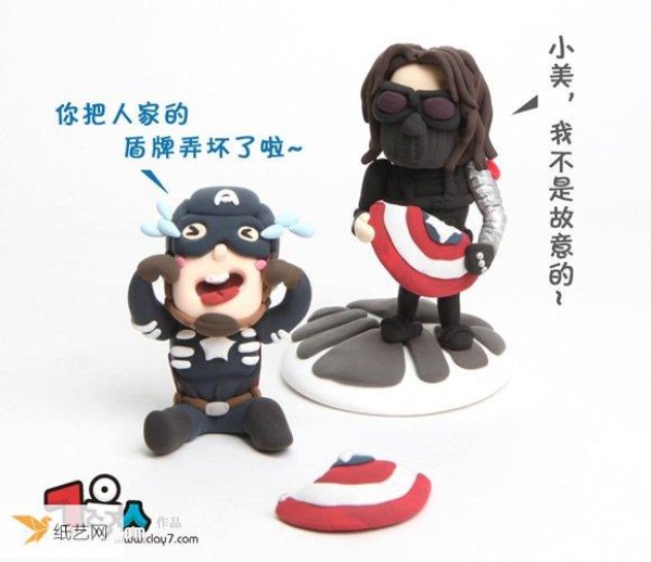 Using clay to create a cartoon version of Captain America and the Winter Soldier illustration