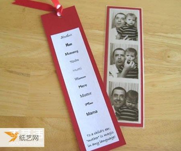 Illustration of how to make photo bookmarks by hand using some rectangular bookmarks