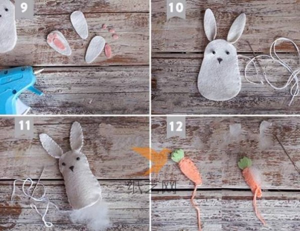 Tutorial on making cute little white rabbits from non-woven fabrics