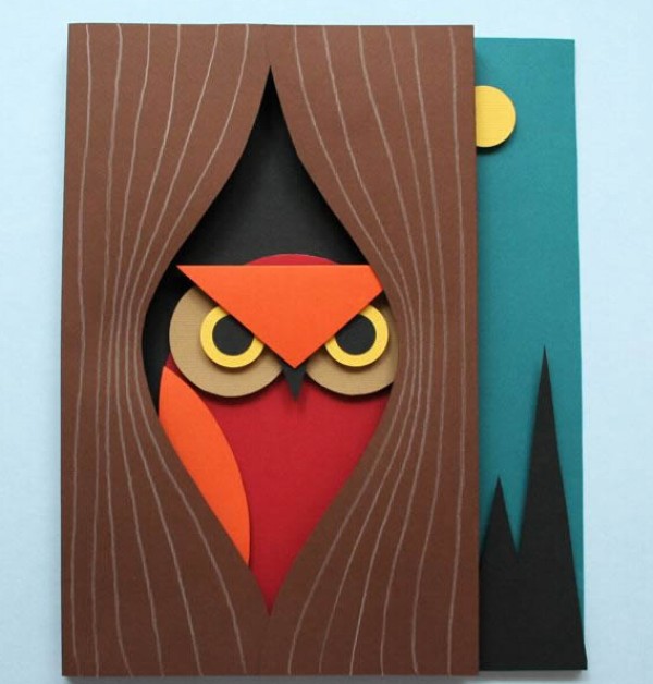 Tutorial on hand-making Halloween owl three-dimensional paper sculpture greeting card [with greeting card template]