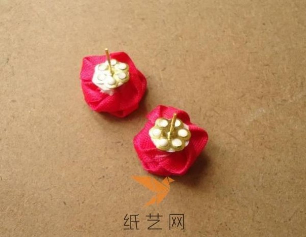 Tutorial on making beautiful ribbon flower rose earrings