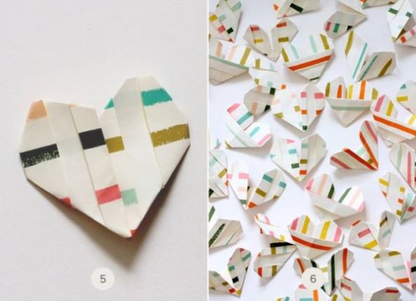 Origami method tutorial for simple origami hearts to decorate the wall