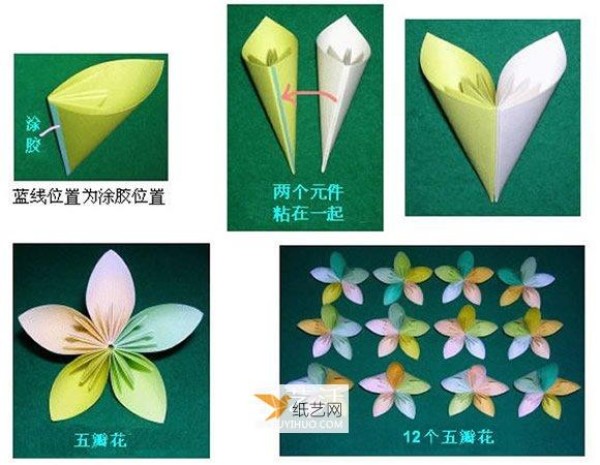 The specific folding method of five-petal flower bulbs