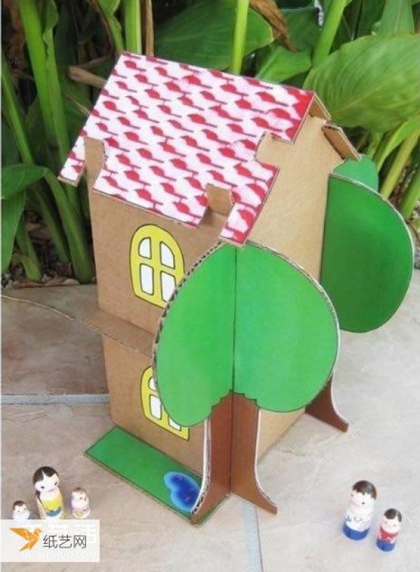 Share an illustration of how to make a children’s paper house model by hand