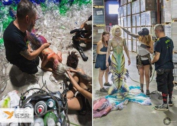 Showing an ocean of 10,000 plastic bottles and using mermaids to explain environmental protection