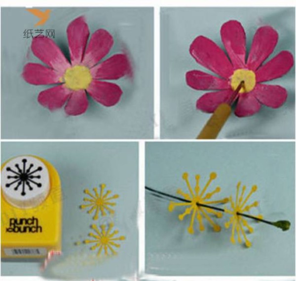 Tutorial on turning waste into treasure: discarded egg cartons are transformed into beautiful blue-eyed chrysanthemums