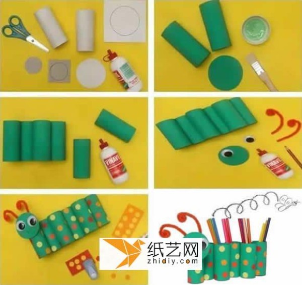 DIY cute caterpillar pen holder super simple handmade cartoon pen holder