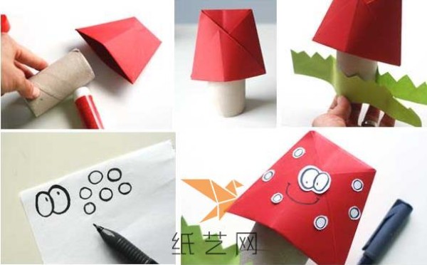 Tutorial on children’s DIY cute little mushrooms that turn waste into treasure from toilet paper tubes