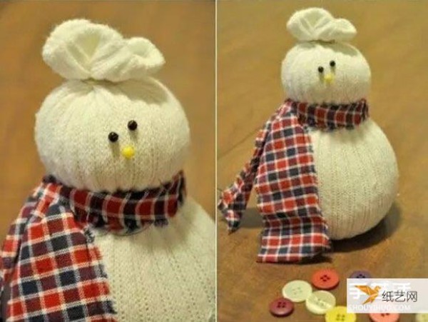 Illustrated steps on how to make a sock doll snowman that looks unique