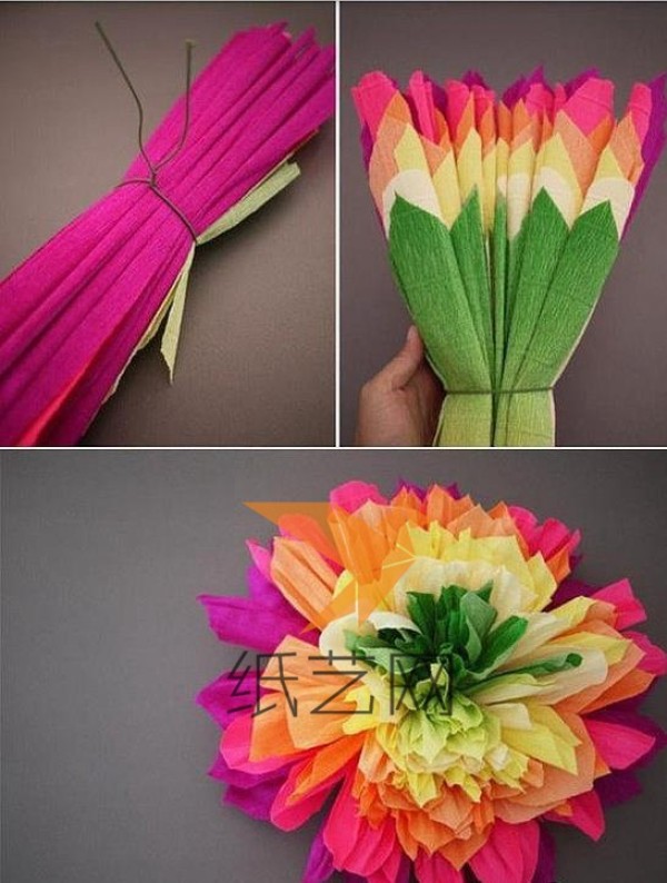 Tutorial for making a passionate crepe paper flower Christmas decoration