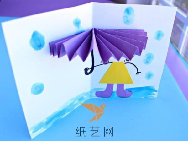 Tutorial on making a three-dimensional greeting card with a beautiful little girl holding an umbrella