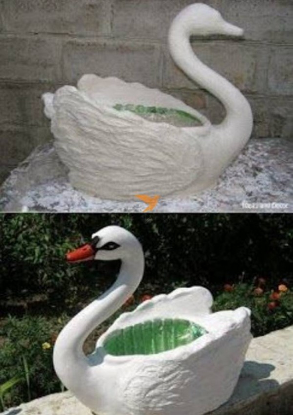 Gypsum white swan flower pot turns waste into treasure creative DIY