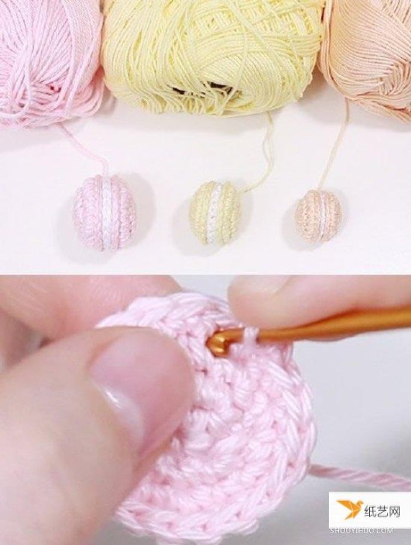 Detailed illustrated tutorial on how to crochet macarons