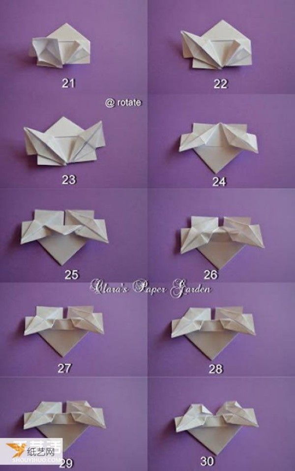 Illustration of the main steps of folding a love wreath using origami