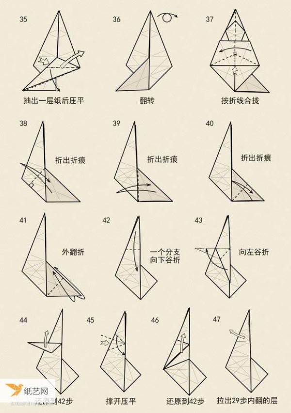 Illustrated tutorial on how to fold a standing rabbit by hand