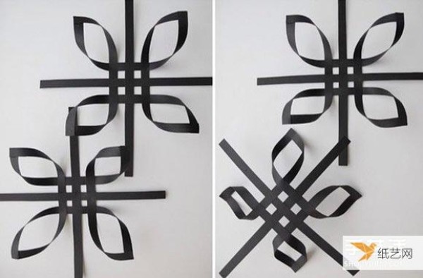 Illustrated tutorial on how to fold three-dimensional snowflakes using paper strips