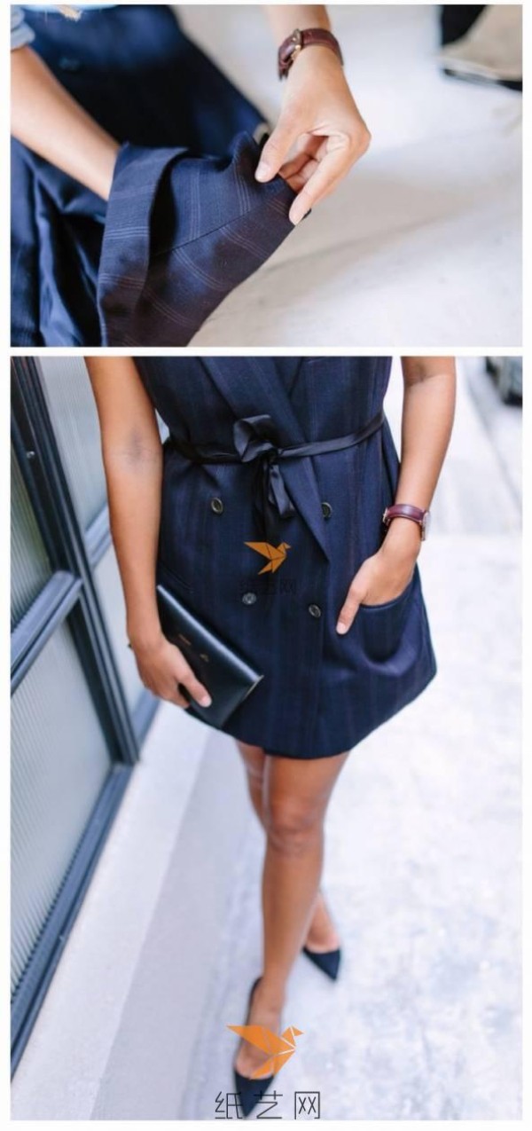 DIY tutorial for changing fabric long-sleeved suit into fashionable sleeveless suit skirt