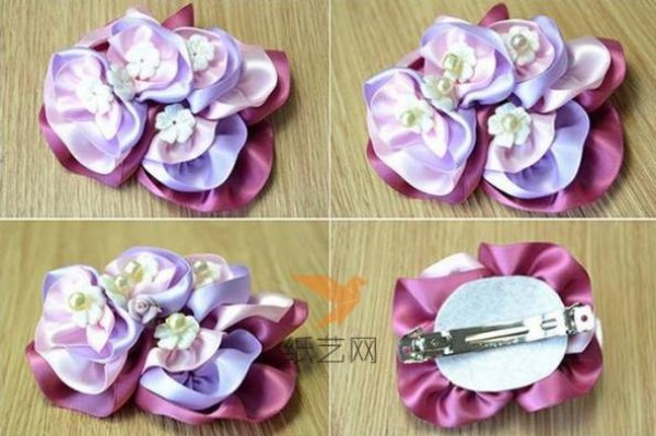 Illustrated tutorial on making handmade ribbon flowers for hairpin decoration