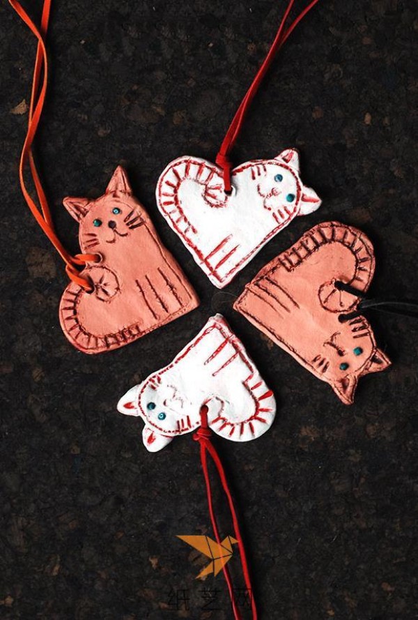 Cute clay heart-shaped kitten Mother’s Day gift decoration making tutorial