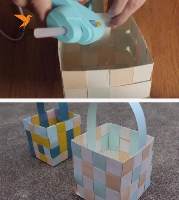 Tutorial on how to make hand-woven colorful baskets for childrens handicrafts