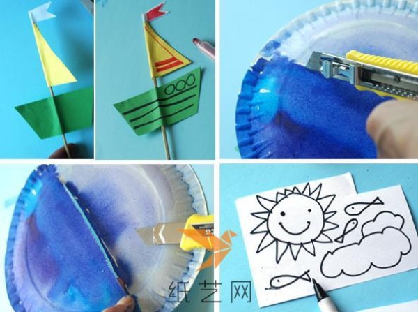 Childrens handmade three-dimensional seaside hand-pasted paintings