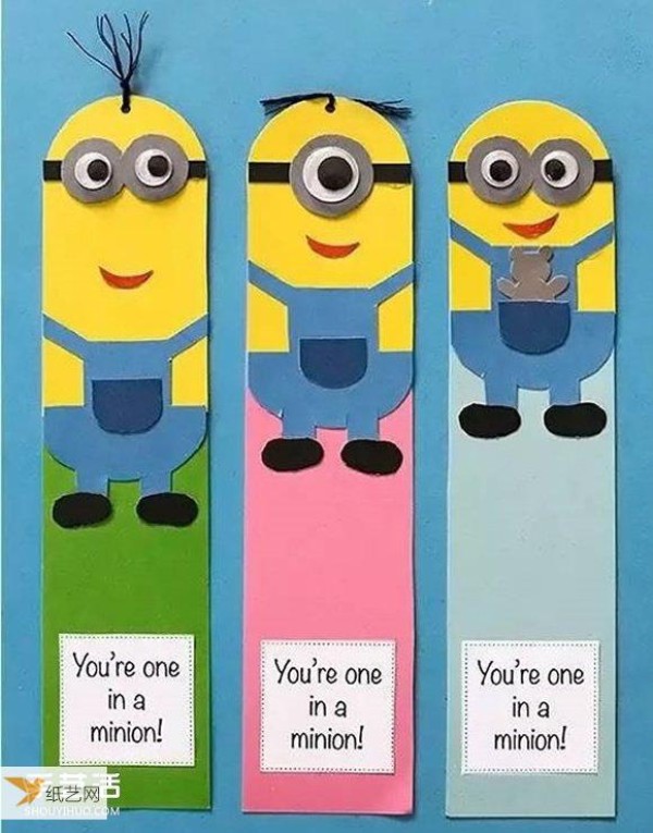 The process of using cardboard to make minion bookmarks