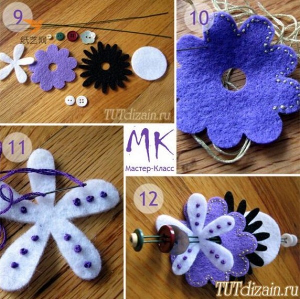 Illustrated tutorial on handmade small fresh buttons for wedding bouquets made of non-woven fabrics