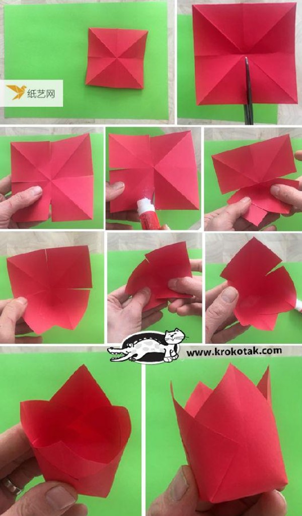 Simple paper art plant tutorial, tulips, cherries, seven-color flowers