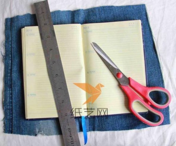 DIY tutorial on using old jeans to make textured book covers