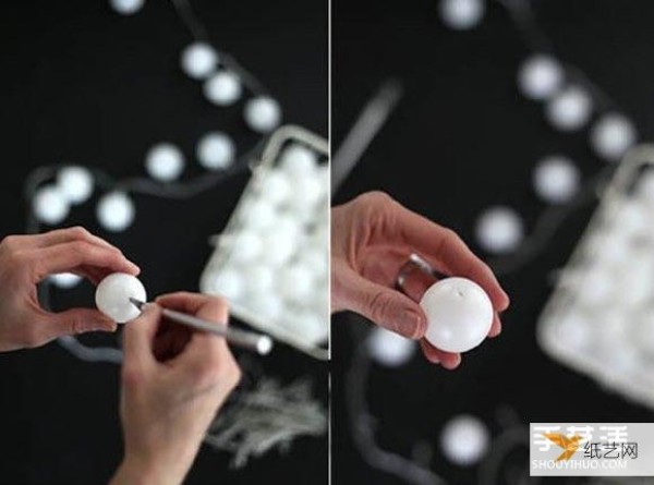 Pictures of the process of hand-making romantic night lights using table tennis balls