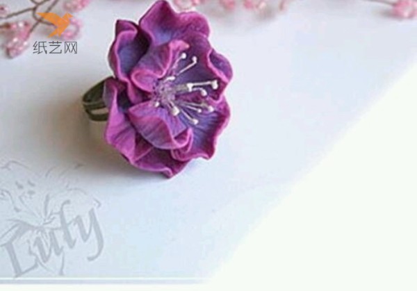 Pottery tutorial, soft clay purple cherry blossom ring making tutorial