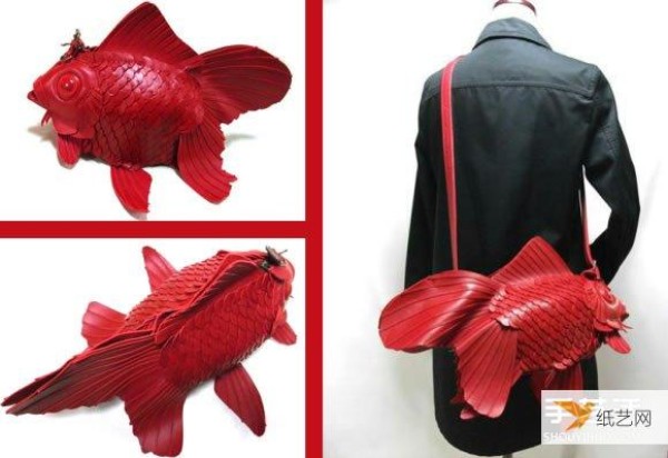 One-shoulder Goldfish bag handcrafted from smooth leather