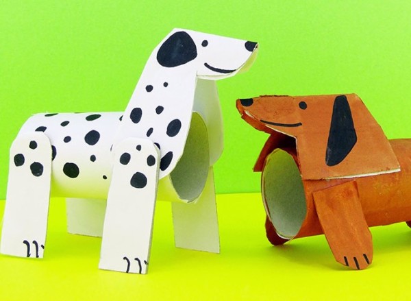 Use old toilet paper tubes to make cute cartoon puppies