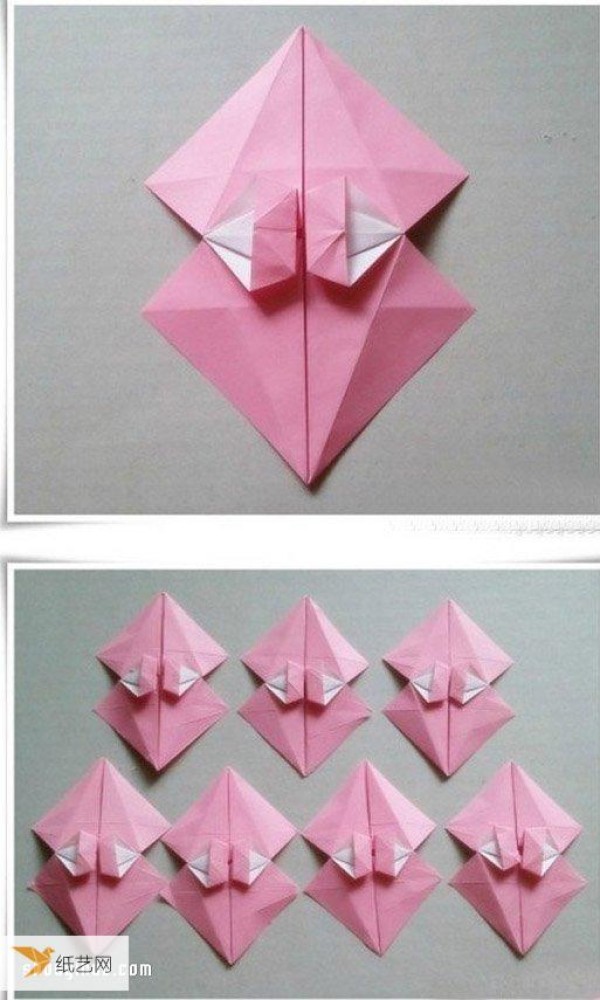 Illustrated method of folding an origami parasol by hand