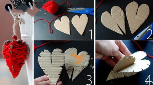 Simple yarn knitting heart-shaped Valentines Day decoration tutorial