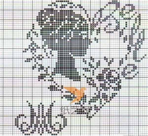 Tutorial on making elegant character silhouette cross-stitch pattern greeting cards