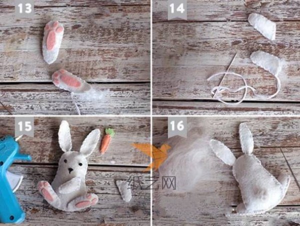 Tutorial on making cute little white rabbits from non-woven fabrics