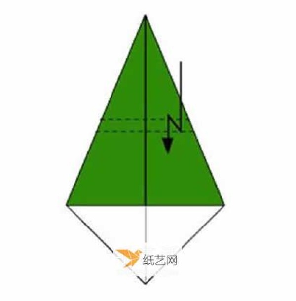 Illustration of folding a Christmas tree using a piece of origami paper