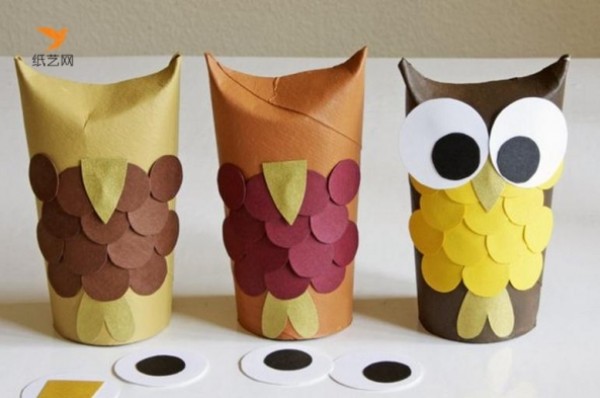 Handmade tutorial for children using toilet paper tubes to make cute owl