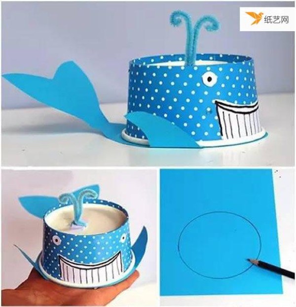 Tutorial on how to make a huge whale using disposable paper cups