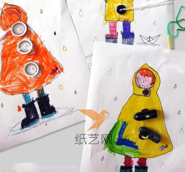 Coloring tutorial for childrens handmade little man wearing a raincoat