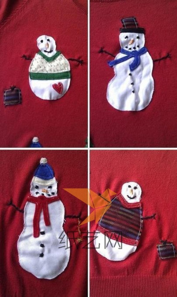 Tutorial on how to make Christmas gifts by transforming old clothes into snowman sweaters