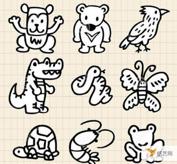 Very cute animal simple drawing handbook material pictures, all available in black and white and color