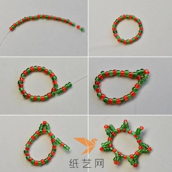 Tutorial for making beaded Christmas earrings in Christmas tree tones