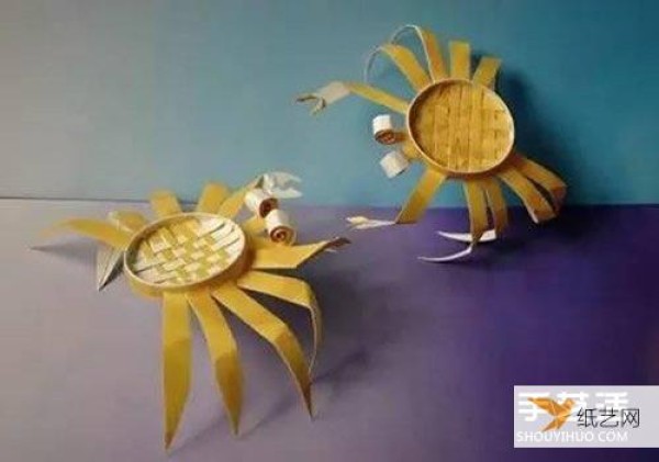 Illustrated tutorial on how to make a kindergarten crab model by hand using disposable paper cups