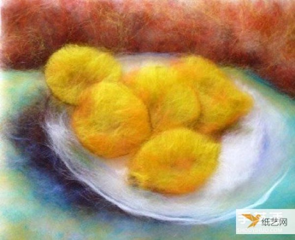 Illustration of how to draw fruit wool felt with a special texture of wool that looks like an oil painting