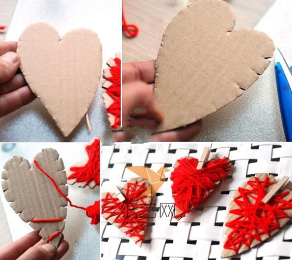 Simple yarn knitting heart-shaped Valentines Day decoration tutorial